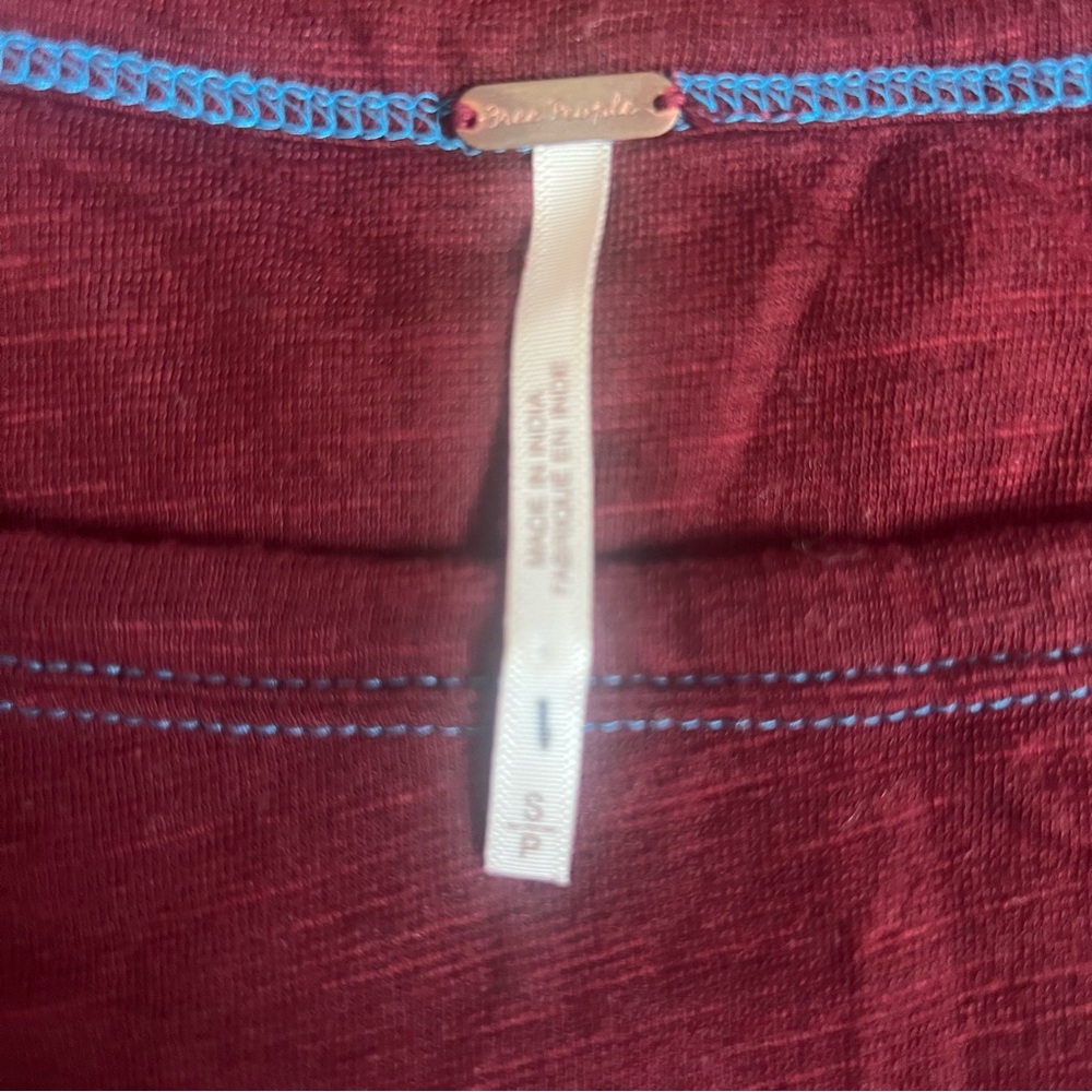 Free People Linen Blend Wine Colored Embroidered Maxi Dress with side slits - Picture 5 of 5